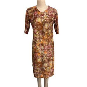 Vintage Handmade Floral Print Brown Dress With V-Neck and 3/4 Sleeves Fundraiser